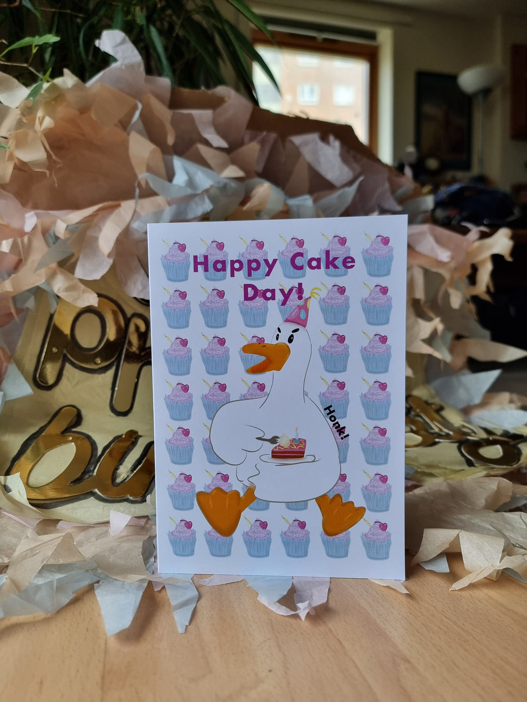 Goose Birthday Card: Happy Cake Day A5 Greeting Card